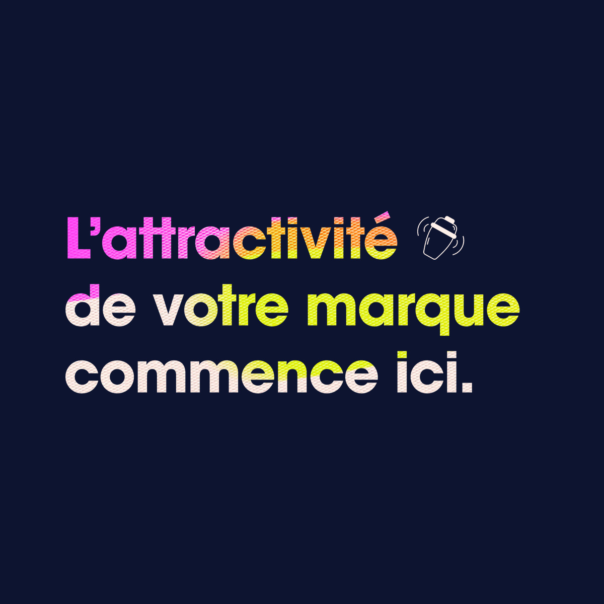 Slogan Megabar “L’attractivité de votre marque commence ici” sur fond bleu nuit
